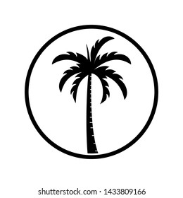 palm tree icon silhouette, palm logo vector template with circle line around