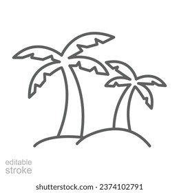 Palm tree icon. Simple outline style. Tropical, coconut, summer concept. Thin line symbol. Vector illustration isolated. Editable stroke.