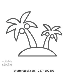 Palm tree icon. Simple outline style. Tropical, coconut, summer concept. Thin line symbol. Vector illustration isolated. Editable stroke.