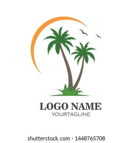 Palm tree icon of summer and travel logo vector illustration design