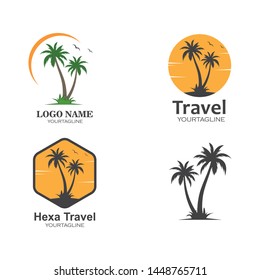 Palm tree icon of summer and travel logo vector illustration design