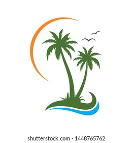 Palm tree icon of summer and travel logo vector illustration design