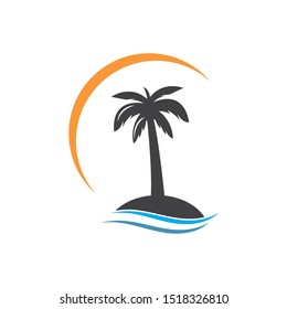 Palm tree icon of summer and travel logo vector illustration design