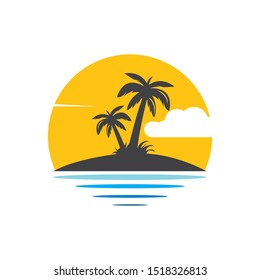 Palm tree icon of summer and travel logo vector illustration design