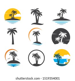 Palm tree icon of summer and travel logo vector illustration design