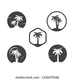 Palm tree icon of summer and travel logo vector illustration design