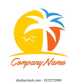 Palm tree icon of summer and travel logo vector illustration design