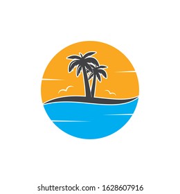 Palm tree icon of summer and travel logo vector illustration design