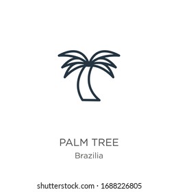 Palm tree icon. Thin linear palm tree outline icon isolated on white background from brazilia collection. Line vector sign, symbol for web and mobile