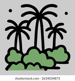 Palm tree icon with tropical landscape, perfect for summer, island, beach, and exotic nature scenes.