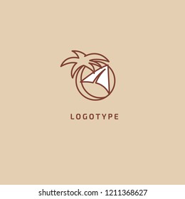 Palm tree icon. Vector flat style illustration resort, hotel logo template. Logo concept of island, loukost, tour, trip, booking hotel, travel application, tourism, summer.
