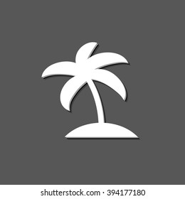 palm tree icon - white vector  icon with shadow
