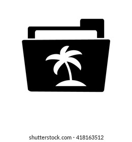 palm tree icon - white vector icon;  black folder