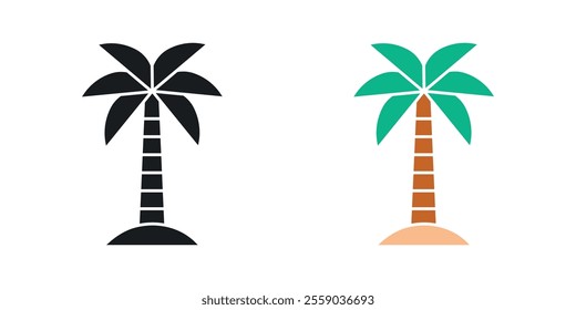 Palm tree icons in black and colored version