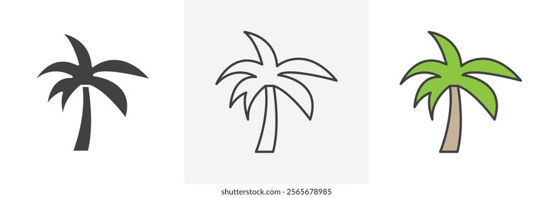 Palm tree icons in black and colored versions