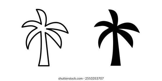 Palm tree icons in black filled and outlined style