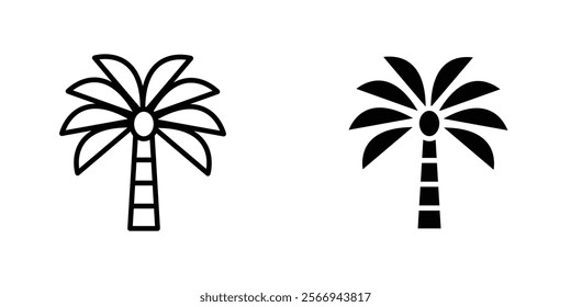 Palm tree icons. black and white vector set.