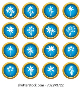 Palm tree icons blue circle set isolated on white for digital marketing