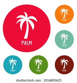 Palm tree icons circle set vector isolated on white background