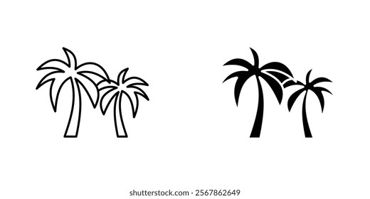 Palm tree icons collection in Filled flat and thin line style.