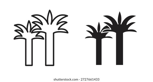 Colección de iconos de palmeras. Iconos planos lineales delgados y negros