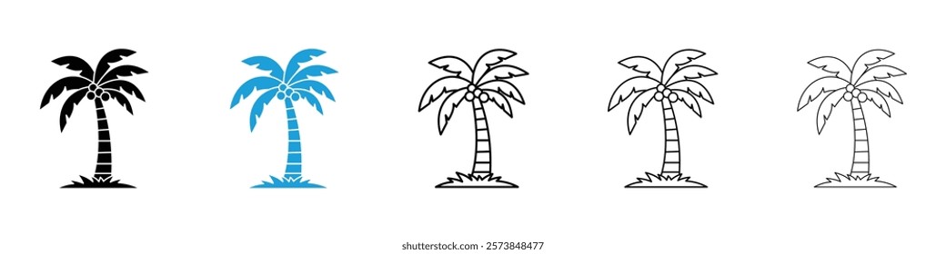 Palm tree icons in filled and 3 stroke weights