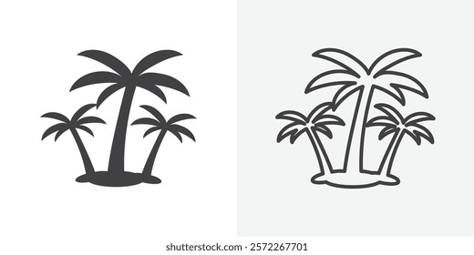 Palm tree icons. flat and line style set