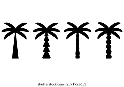 Palm tree icons  flat vector set, Silhouettes symbol palm tree isolated on white background. Black tropical 
 palm tree vectors logo designs, Vector Illustration
