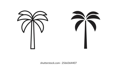 Palm tree icons in line stroke and flat versions