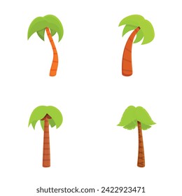 Palm tree icons set cartoon vector. Various green tropical palm. Coconut tree