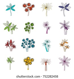 Palm tree icons set. Doodle illustration of vector icons isolated on white background for any web design