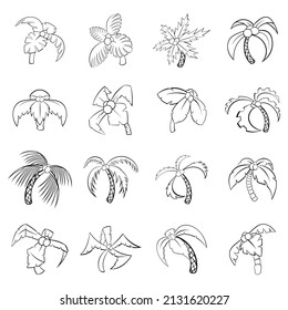 Palm tree icons set in outline style isolated on white background