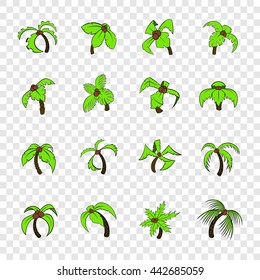 Palm tree icons set in pop-art style with transparency for design
