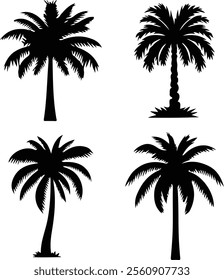 Palm tree icons set. Silhouette of palm tree vector icons