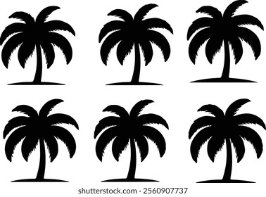 Palm tree icons set. Silhouette of palm tree vector icons