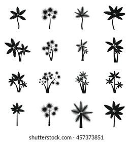 Palm tree icons set in simple style. Tropical exotic plants set collection vector illustration