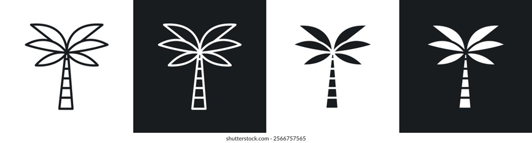 Palm tree icons in Thin line black color. flat simple vector symbols illustration.