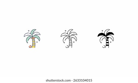 Palm Tree ícones vetor definir cor linha glifo linha ícones ilustração de stock