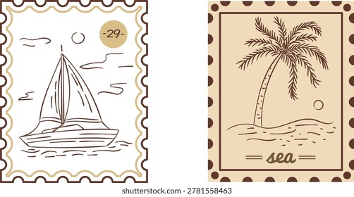 Palm tree illustration beside a lighthouse sketch on notepaper