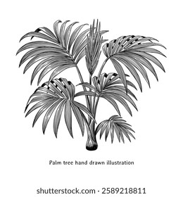 Palm tree illustration. Palm tree hand drawn illustration. Palm tree sketch drawing