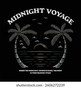 palm tree illustration in a midnight voyage vector
