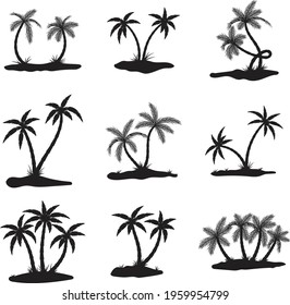 Palm Tree Illustration Set. 9 Beautiful Palm Tree clipart Design