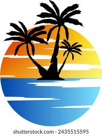 Palm tree illustration. a tropical island with palms. Nature logo icon