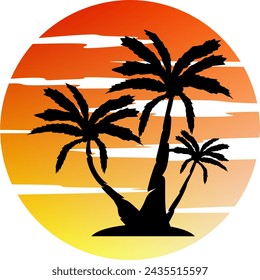Palm tree illustration. a tropical island with palms. Nature logo icon