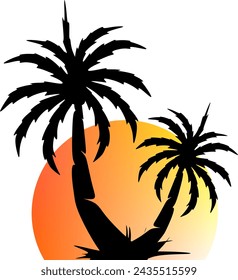 Palm tree illustration. a tropical island with palms. Nature logo icon