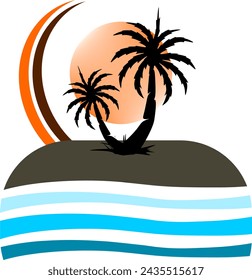 Palm tree illustration. a tropical island with palms. Nature logo icon