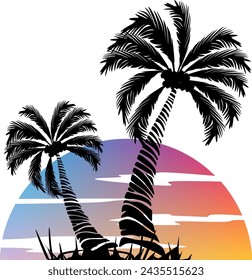 Palm tree illustration. a tropical island with palms. Nature logo icon