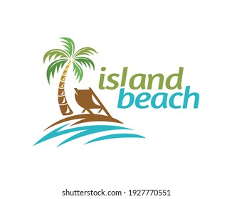 palm tree with Island Beach Logo Template - Vector