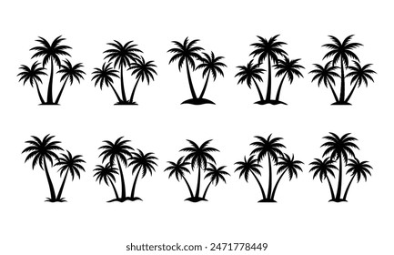 Palm tree island. coconut tree silhouette isolated on a white background