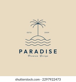 palm tree island line art logo minimalist vector illustration design